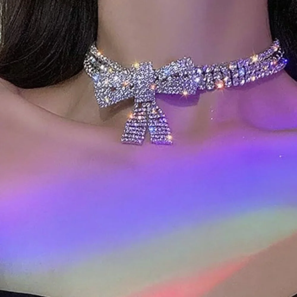 Anthro Gold Bow Rhinestone Necklace Choker
